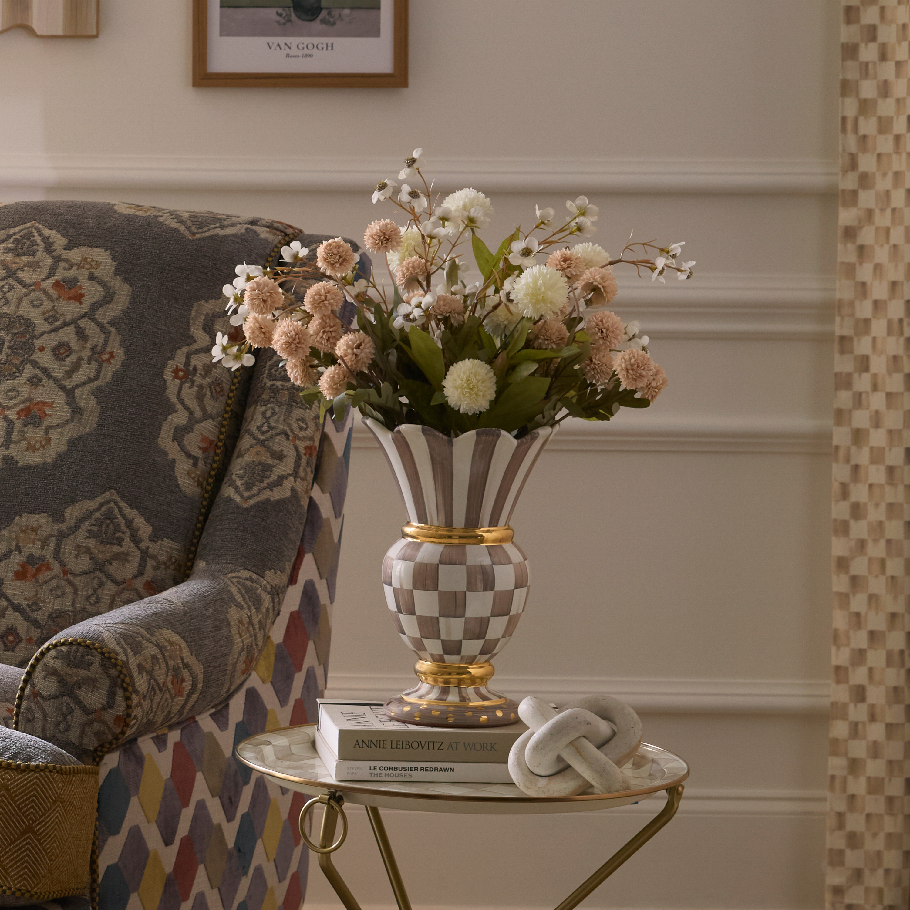 MacKenzie-Childs | Mocha Check Ceramic Great Vase