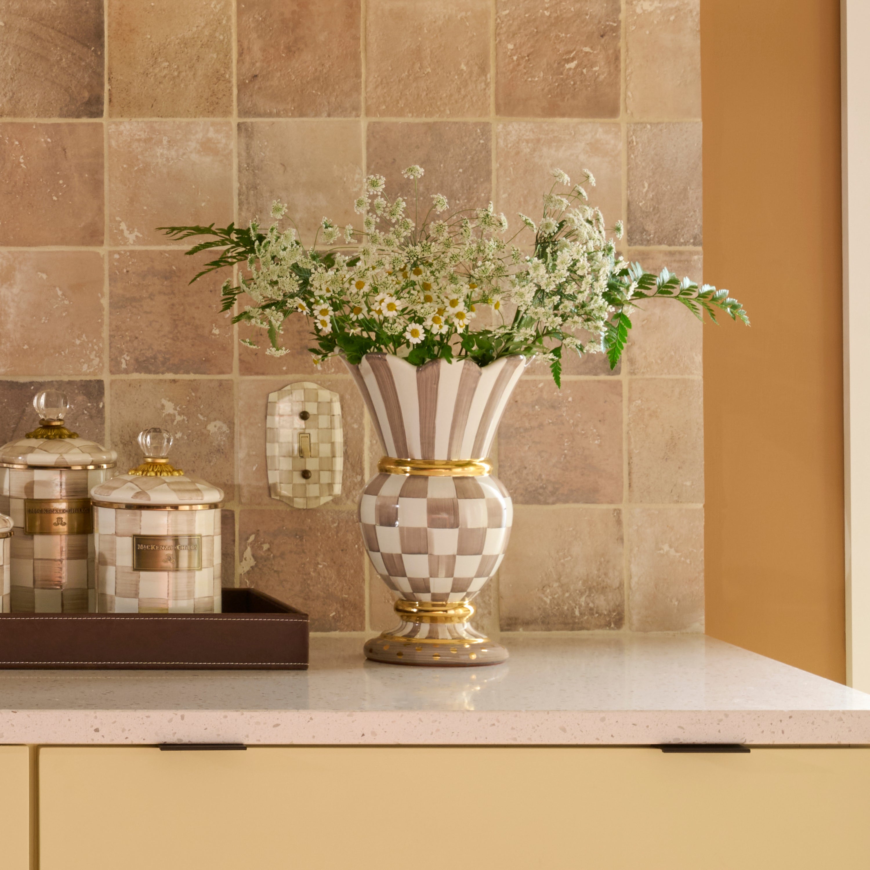 MacKenzie-Childs | Mocha Check Ceramic Great Vase