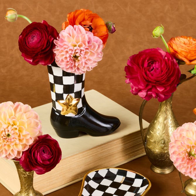 Lainey Wilson Courtly Check Cowgirl Boot Bud Vase image number 4
