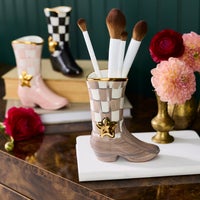 Lainey Wilson Mocha Check Cowgirl Boot Bud Vase