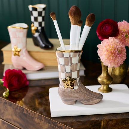 Lainey Wilson Mocha Check Cowgirl Boot Bud Vase