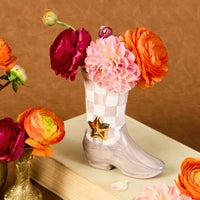 Lainey Wilson Mocha Check Cowgirl Boot Bud Vase