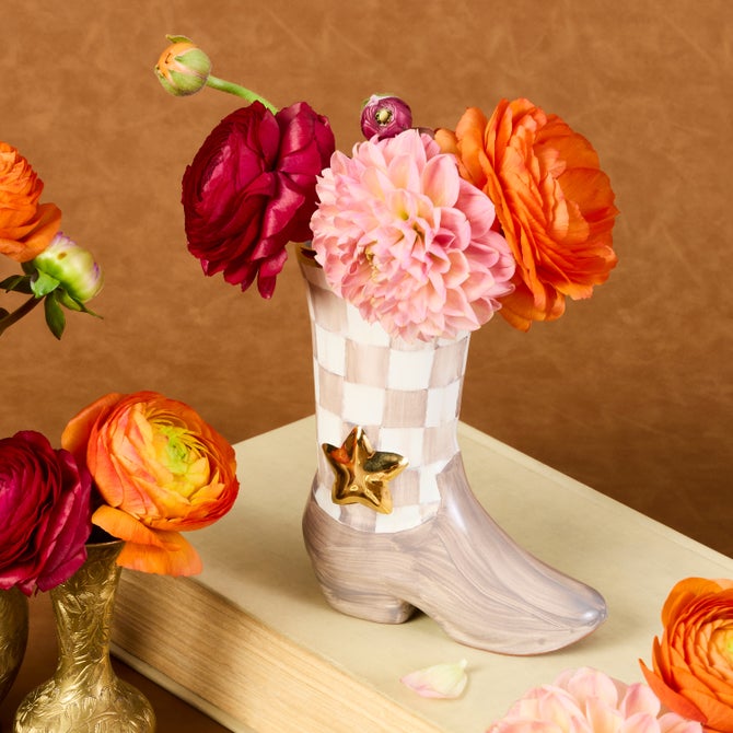 Lainey Wilson Mocha Check Cowgirl Boot Bud Vase image number 4