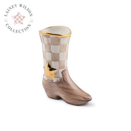 Lainey Wilson Mocha Check Cowgirl Boot Bud Vase