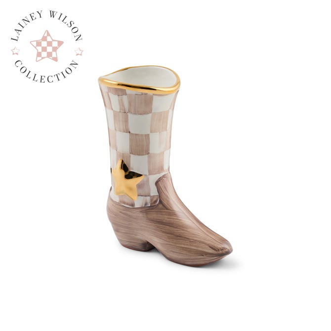 Lainey Wilson Mocha Check Cowgirl Boot Bud Vase image number 0