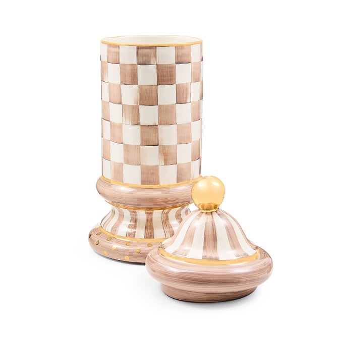 Mocha Check Ceramic Column Canister image number 1