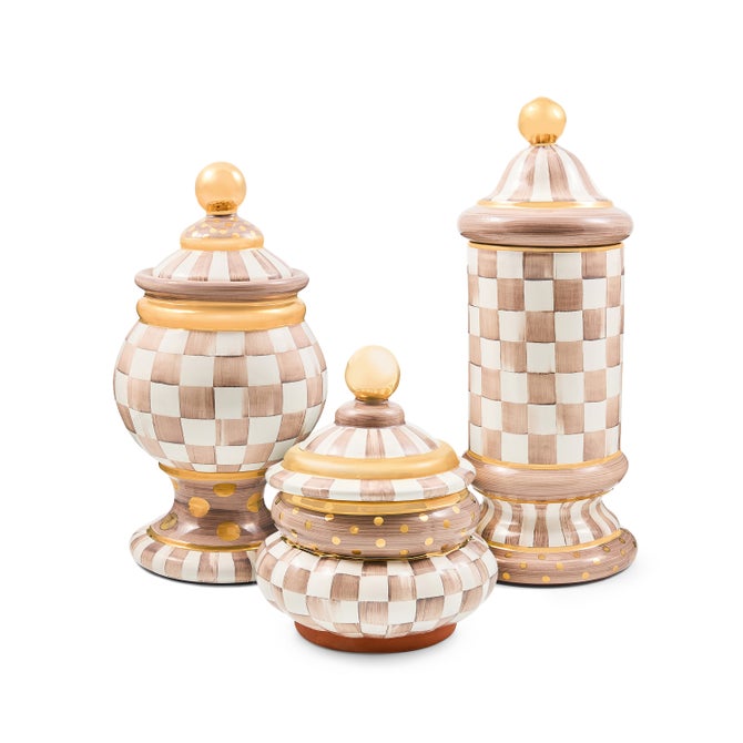 Mocha Check Ceramic Column Canister image number 2