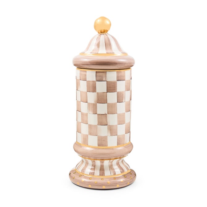 Mocha Check Ceramic Column Canister image number 0