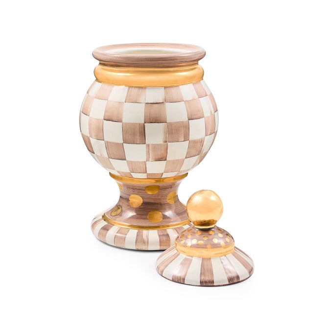 Mocha Check Ceramic Globe Canister image number 1