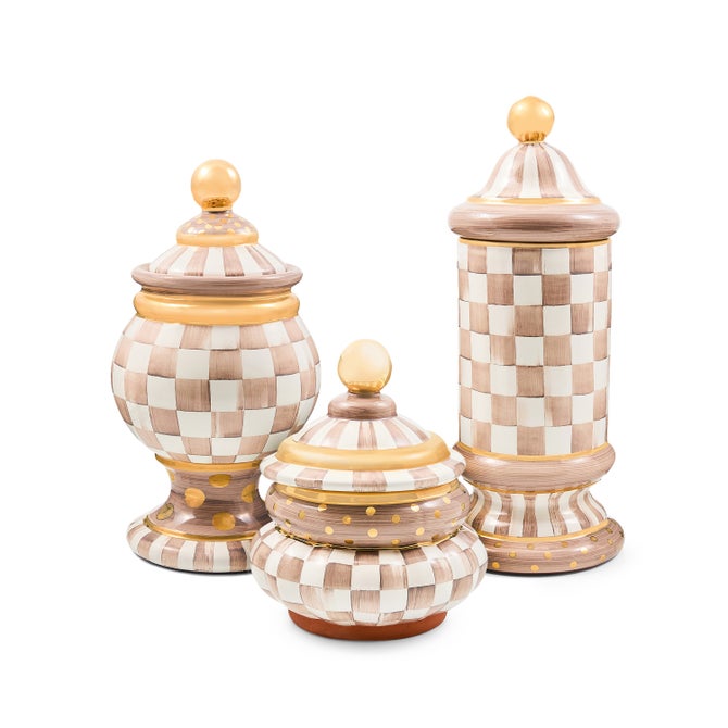 Mocha Check Ceramic Globe Canister image number 2