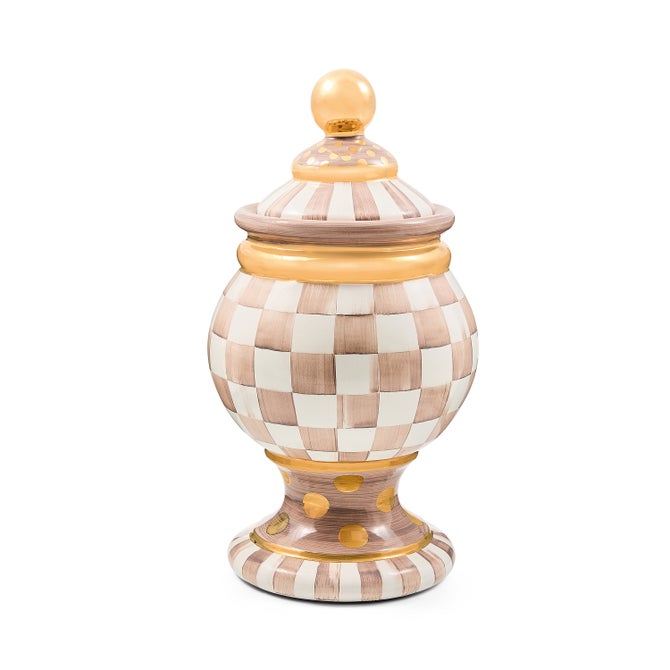 Mocha Check Ceramic Globe Canister image number 0