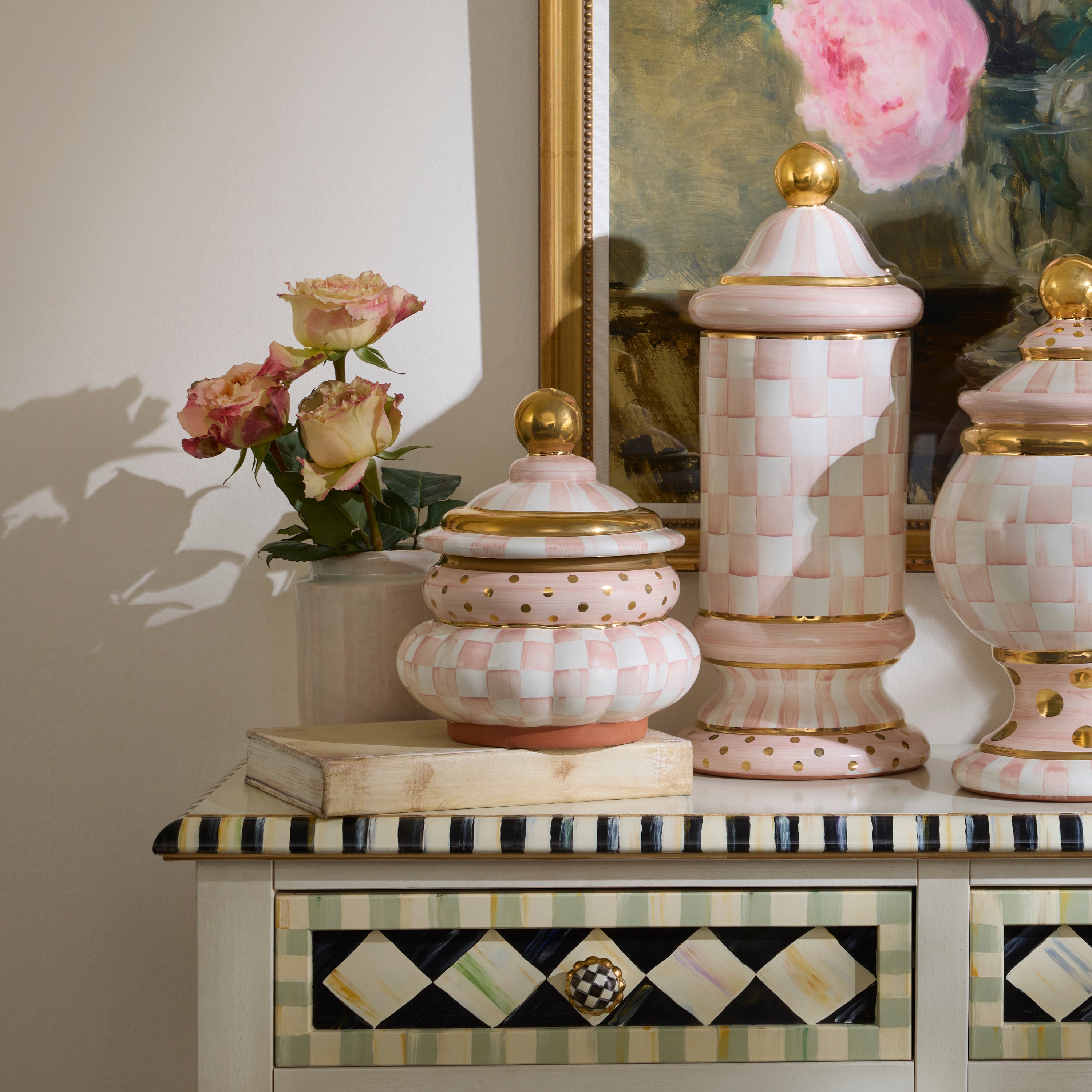 MacKenzie-Childs | Rosy Check Ceramic Groovy Canister