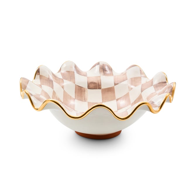 Mocha Check Ceramic Fluted Serving Bowl image number 0