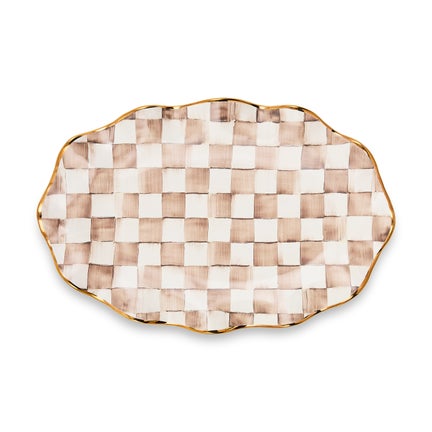 Mocha Check Ceramic Large Serving Platter
