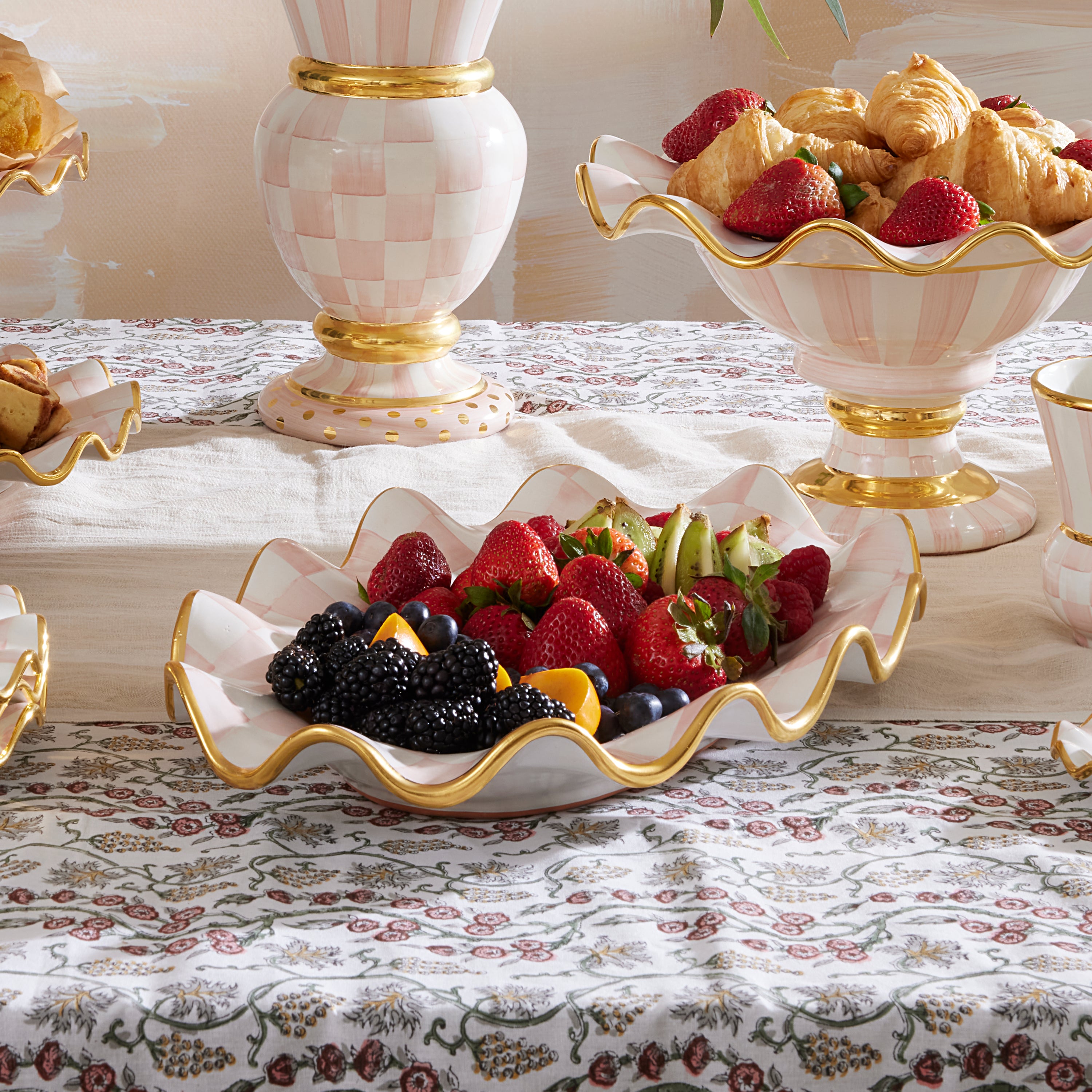 MacKenzie-Childs | Rosy Check Ceramic Serving Platter