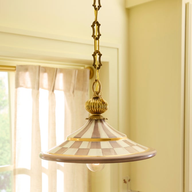 Mocha Check Flared Ceramic Pendant Lamp image number 1