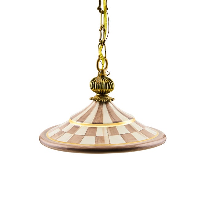 Mocha Check Flared Ceramic Pendant Lamp image number 0