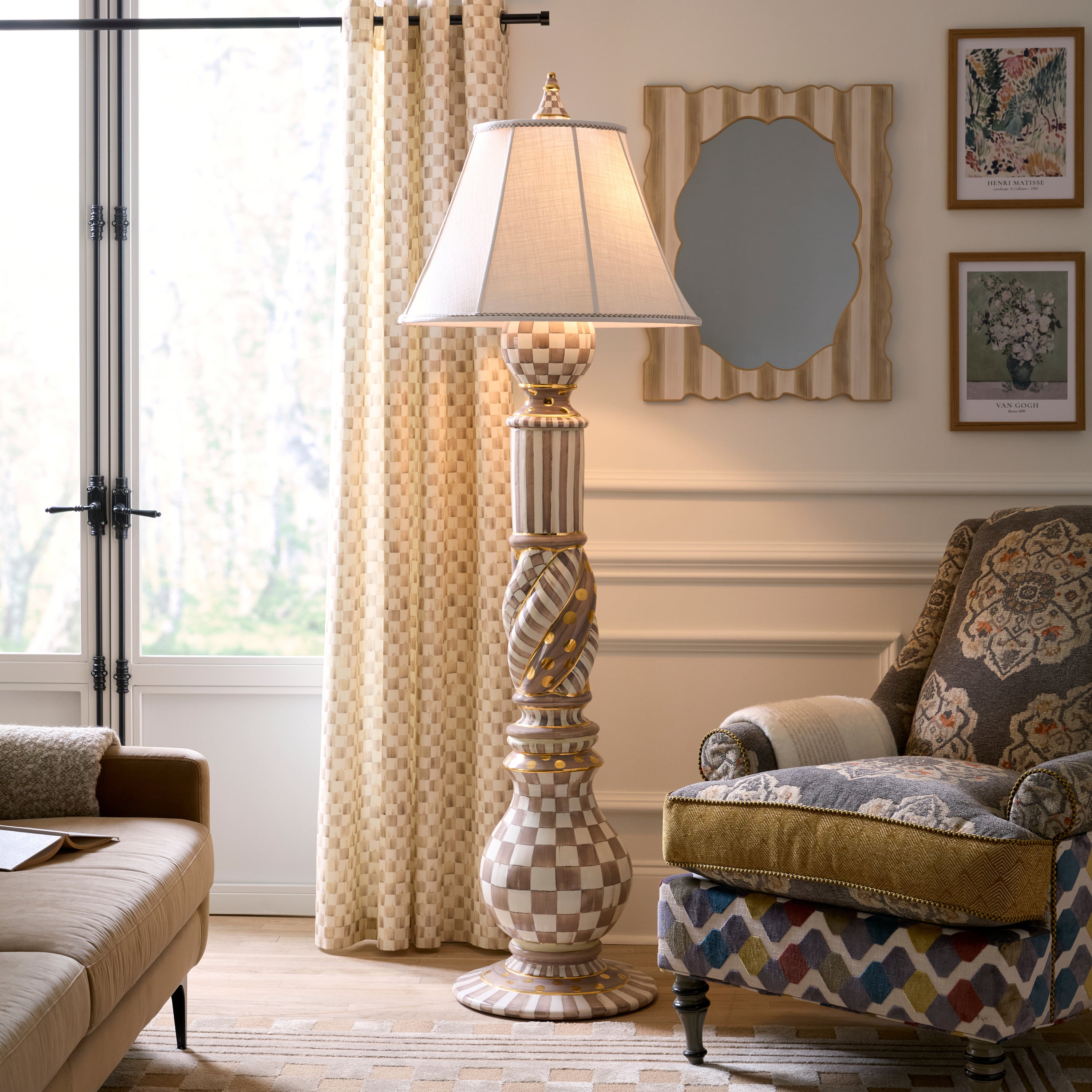 MacKenzie-Childs | Mocha Check Ceramic Floor Lamp