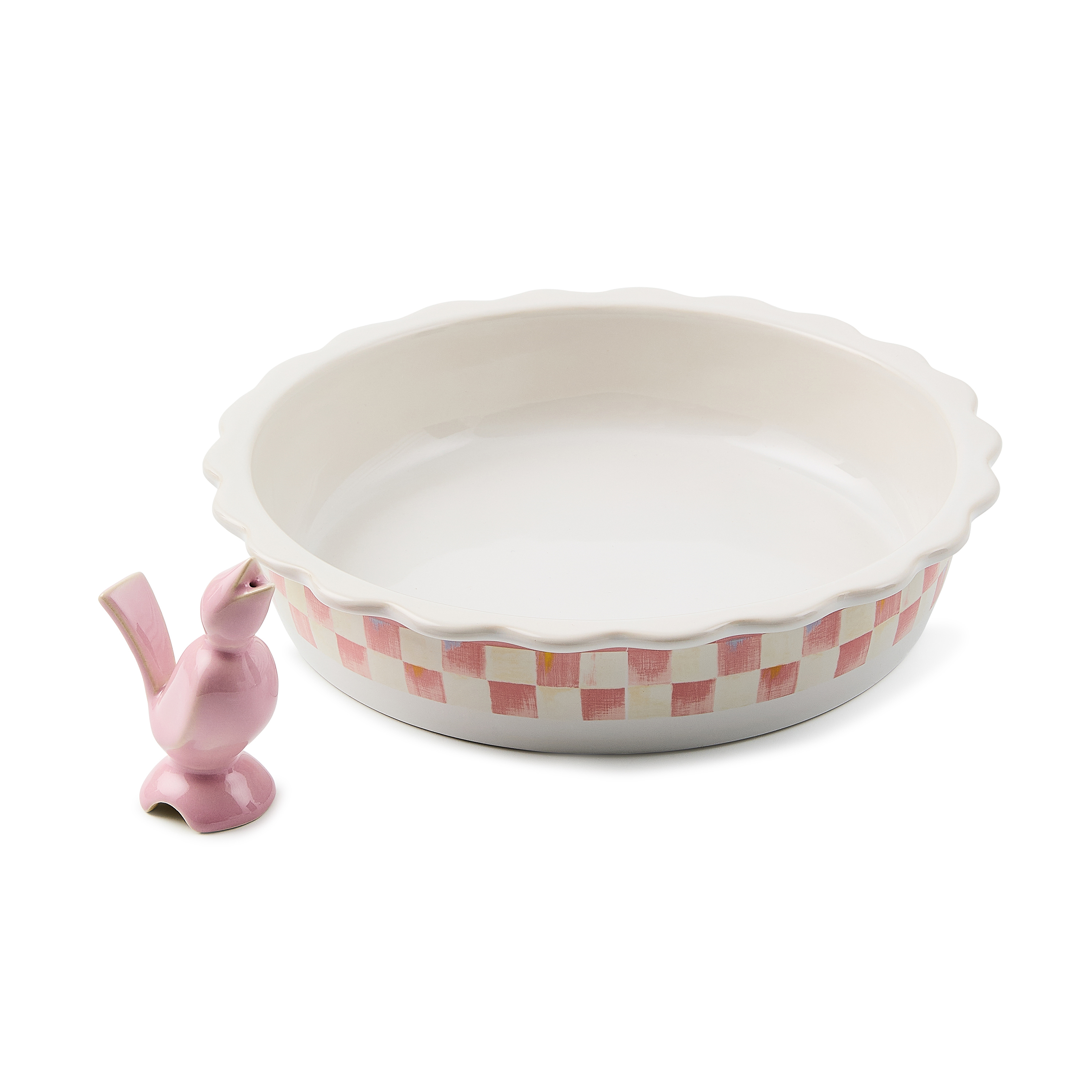MacKenzie-Childs Rosy Check Pie Plate with Pie Bird