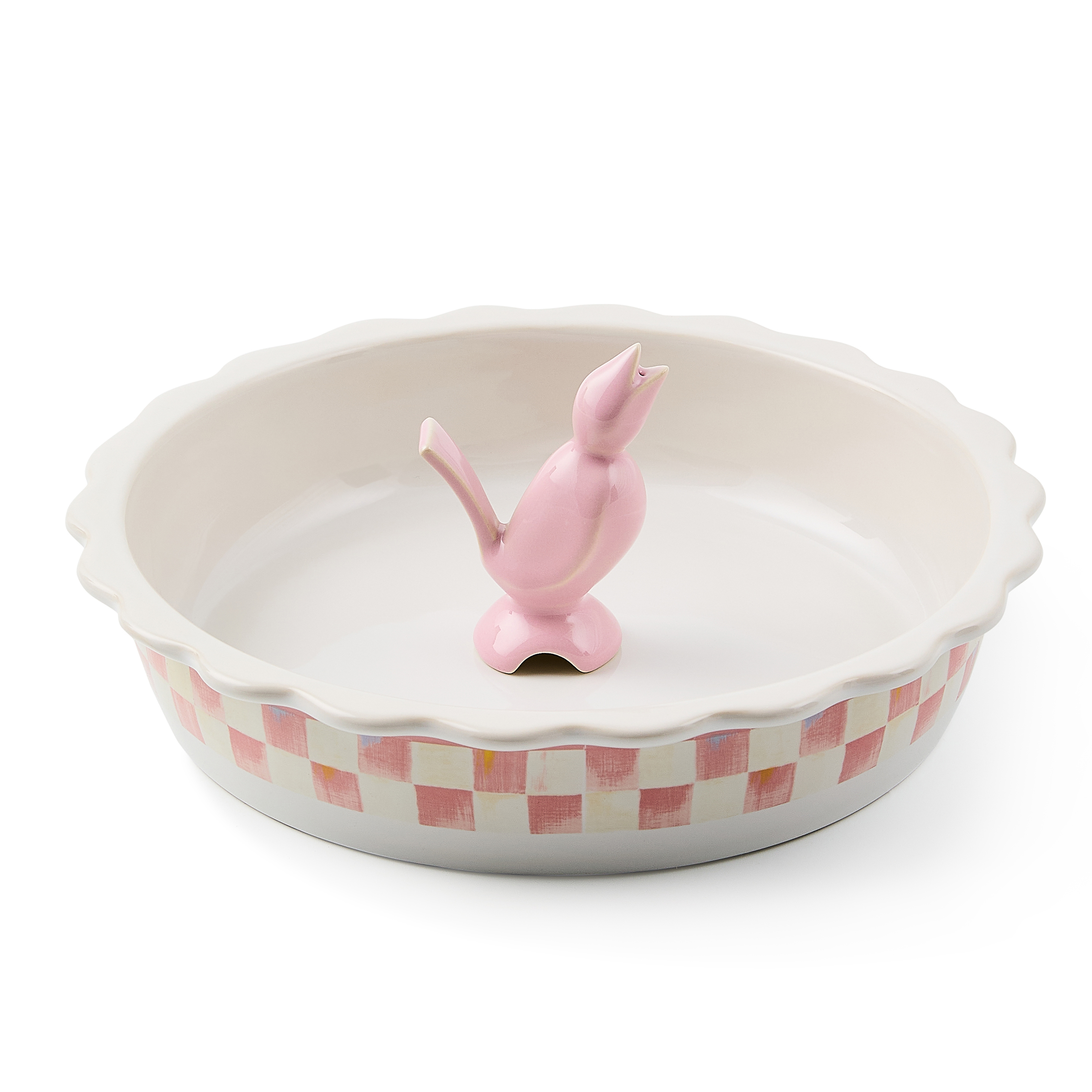 MacKenzie-Childs Rosy Check Pie Plate with Pie Bird - Thumbnail 2