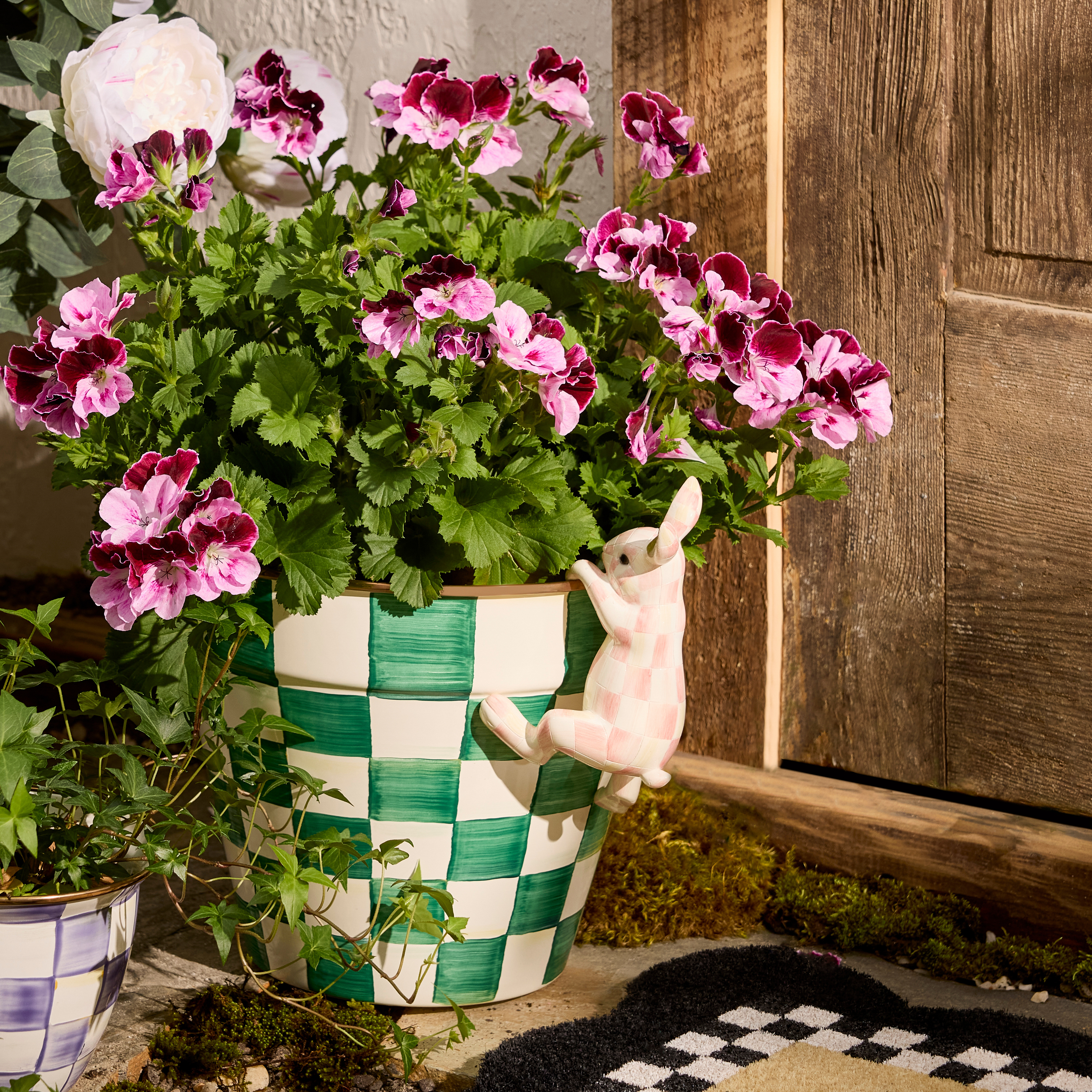 MacKenzie-Childs | Rosy Check Funny Bunny Pot Climber