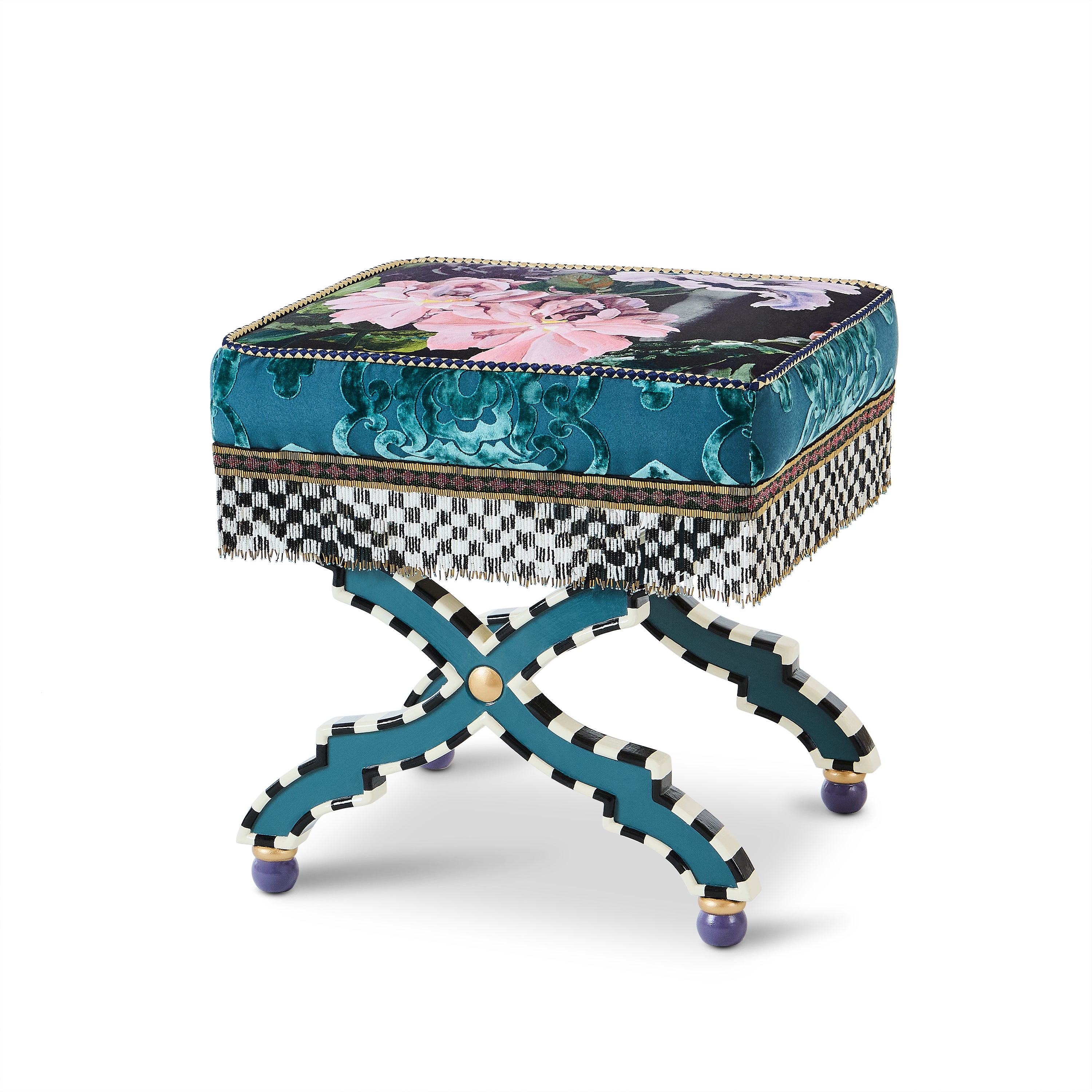 MacKenzie-Childs | Moonlight Garden Spill the Tea Accent Stool MacKenzie-Childs | Moonlight Garden Spill the Tea Accent Stool