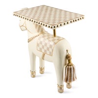 Mocha Check Carved Horse Table
