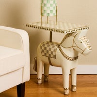 Mocha Check Carved Horse Table