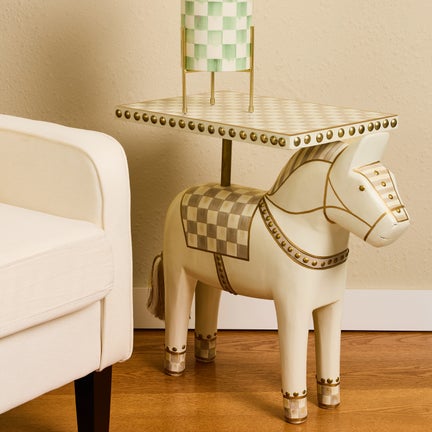 Mocha Check Carved Horse Table