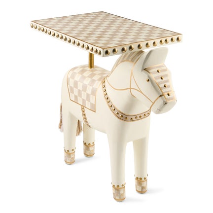 Mocha Check Carved Horse Table