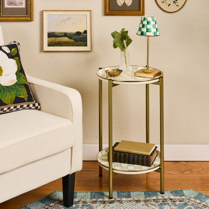 Sterling Check Enamel 2-Tier Cocktail Table image number 1