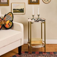 Rosy Check Enamel 2-Tier Cocktail Table