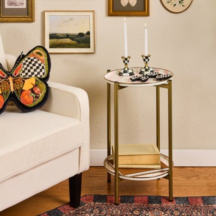 Rosy Check Enamel 2-Tier Cocktail Table