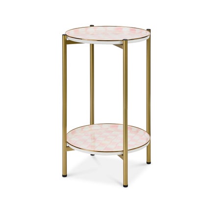 Rosy Check Enamel 2-Tier Cocktail Table