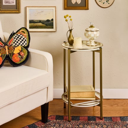 Mocha Check Enamel 2-Tier Cocktail Table