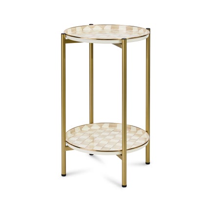 Mocha Check Enamel 2-Tier Cocktail Table