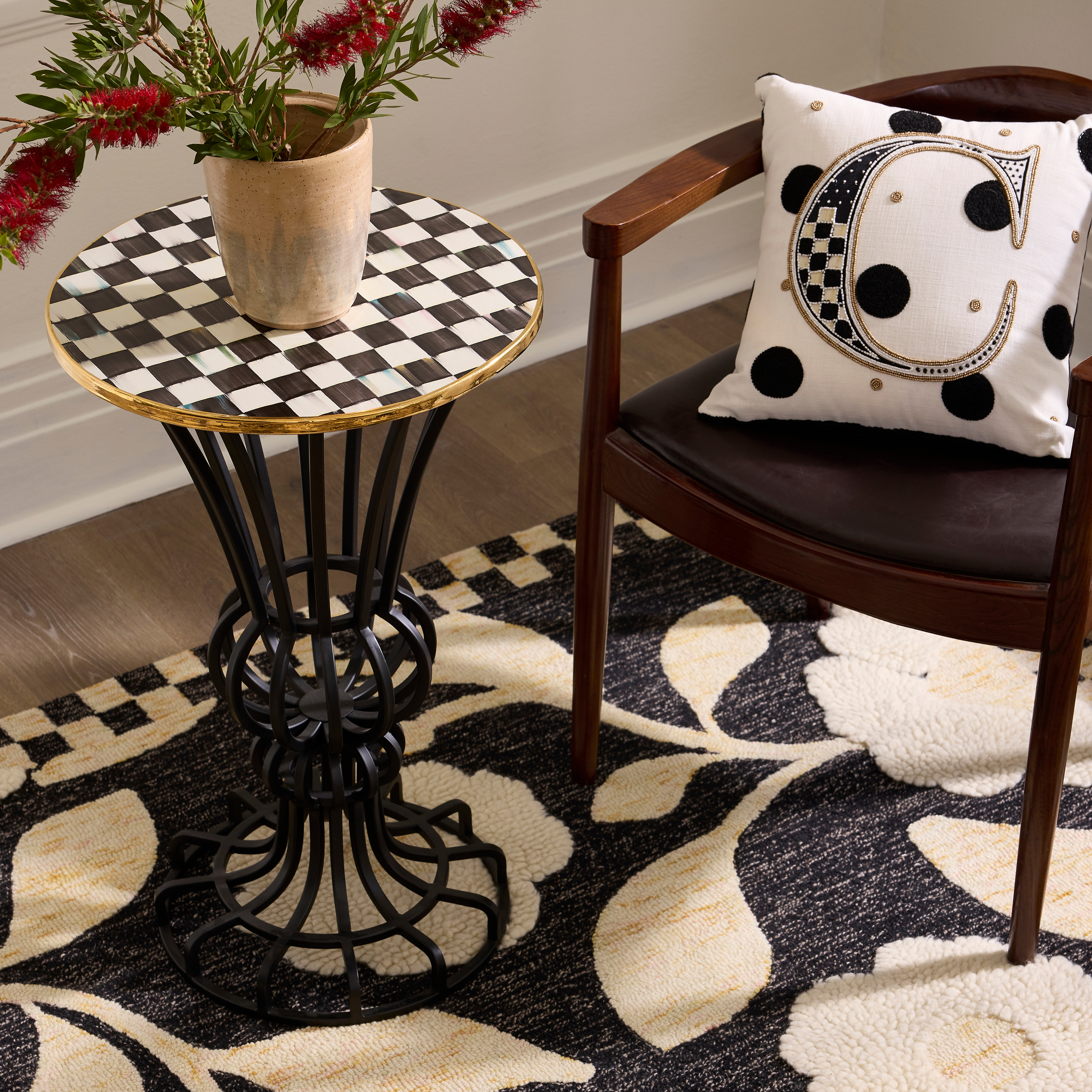 MacKenzie-Childs Courtly Check Pedestal Accent Table - Thumbnail 5