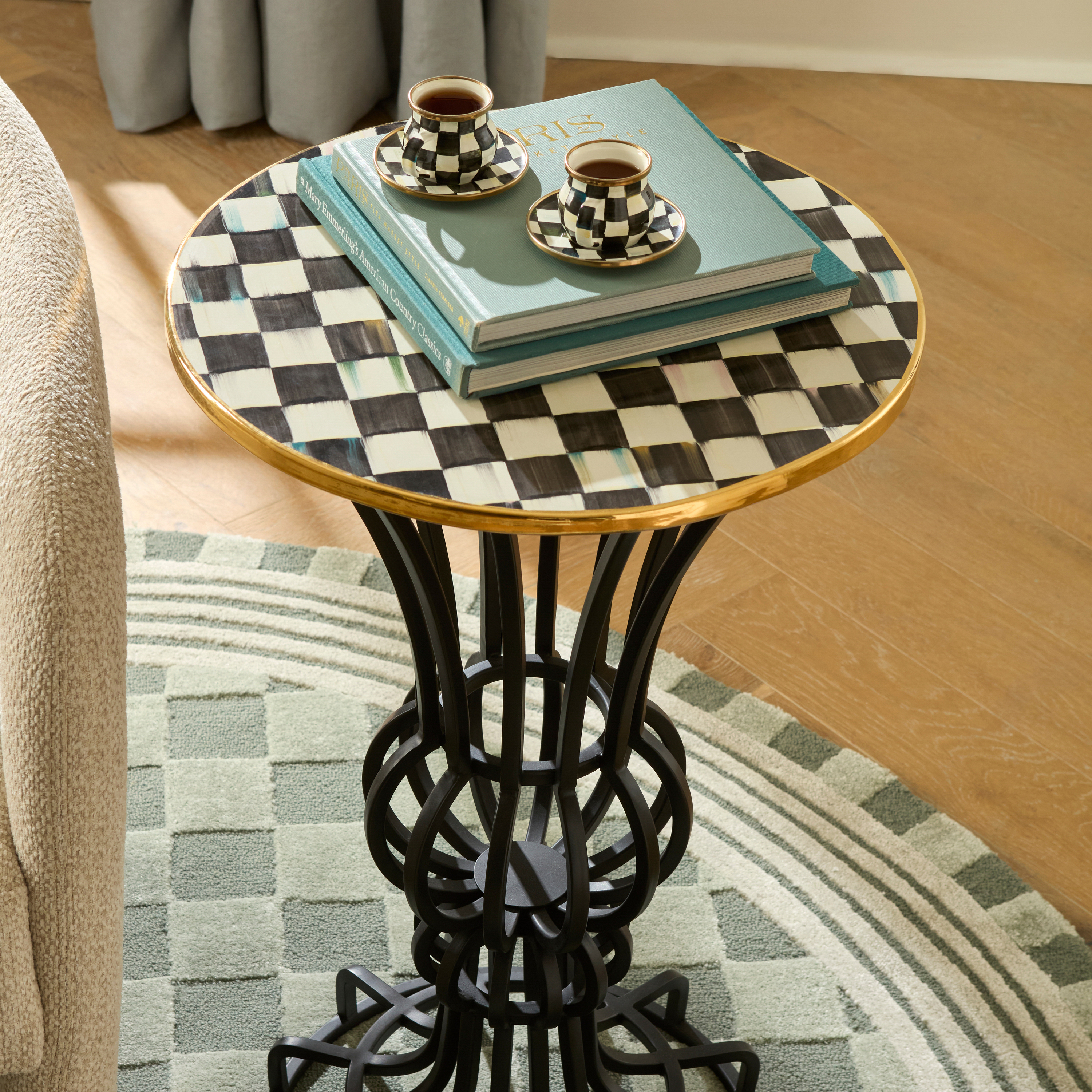 MacKenzie-Childs Courtly Check Pedestal Accent Table - Thumbnail 4