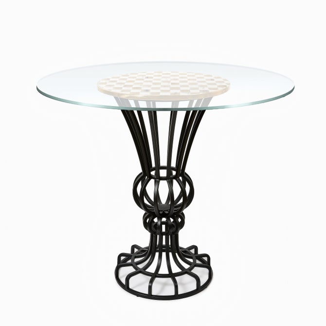 Mocha Check Pedestal Accent Table image number 2