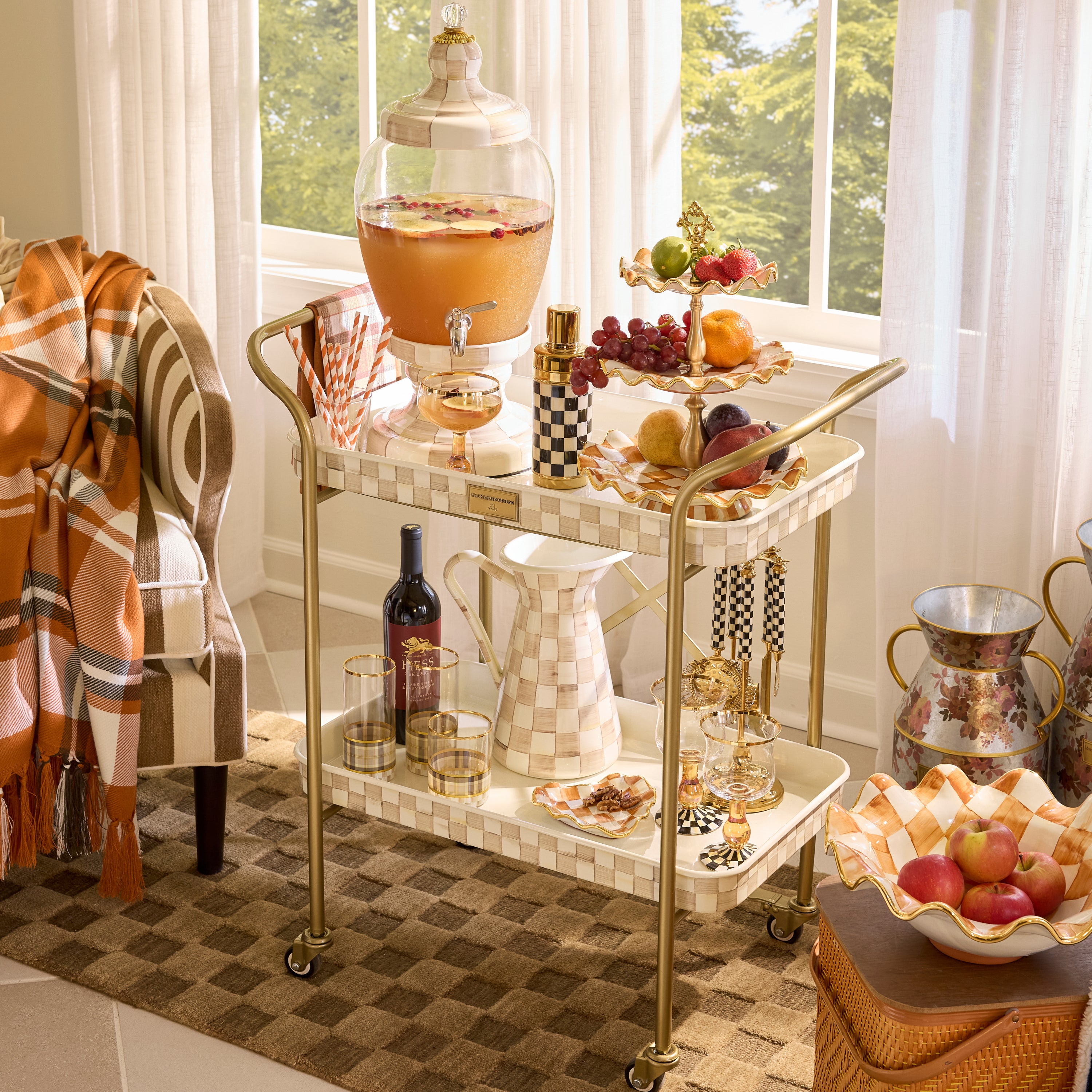 MacKenzie-Childs | Mocha Check 2-Tier Kitchen Cart