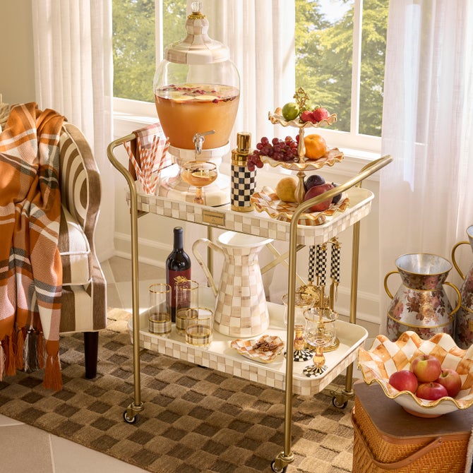 Mocha Check 2-Tier Kitchen Cart image number 1