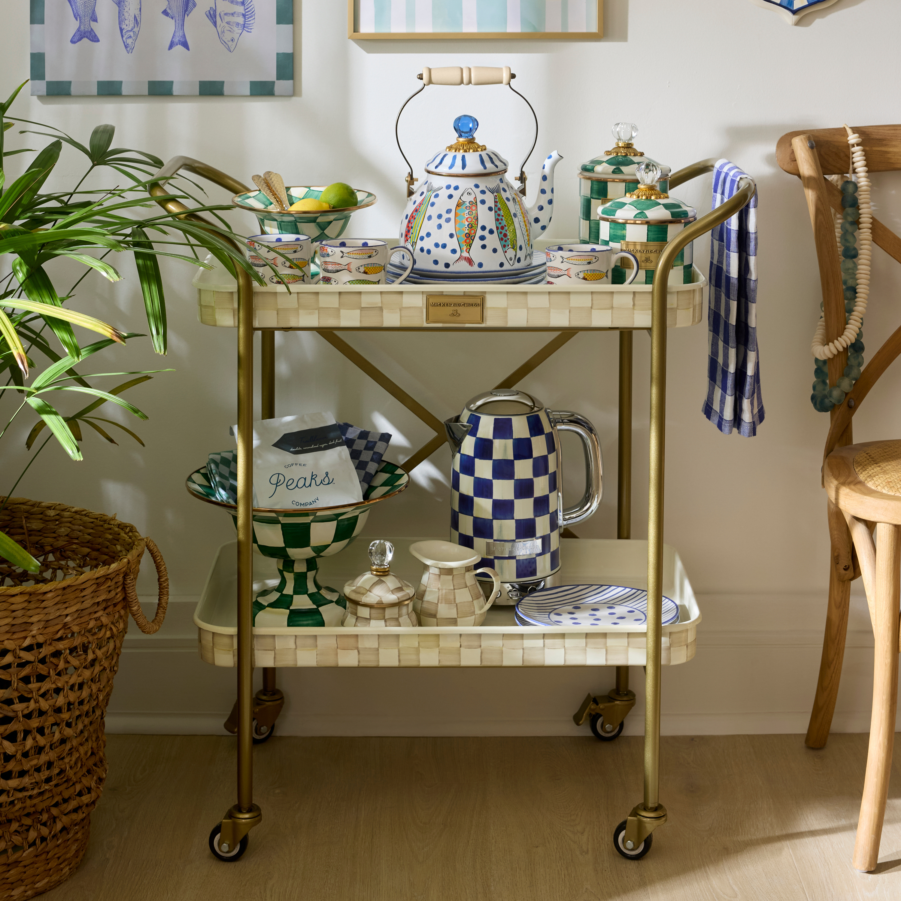 MacKenzie-Childs | Mocha Check 2-Tier Kitchen Cart