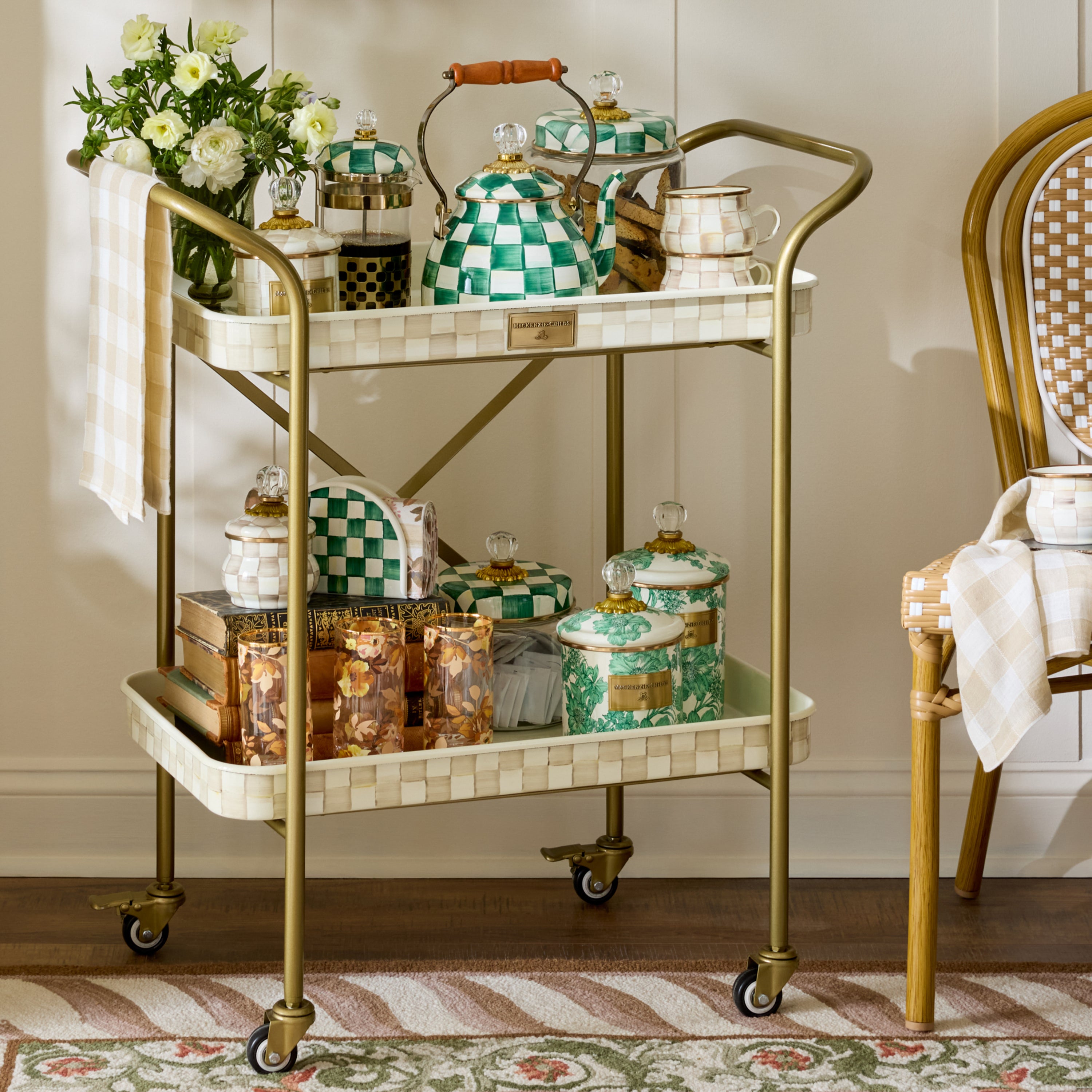 MacKenzie-Childs | Mocha Check 2-Tier Kitchen Cart