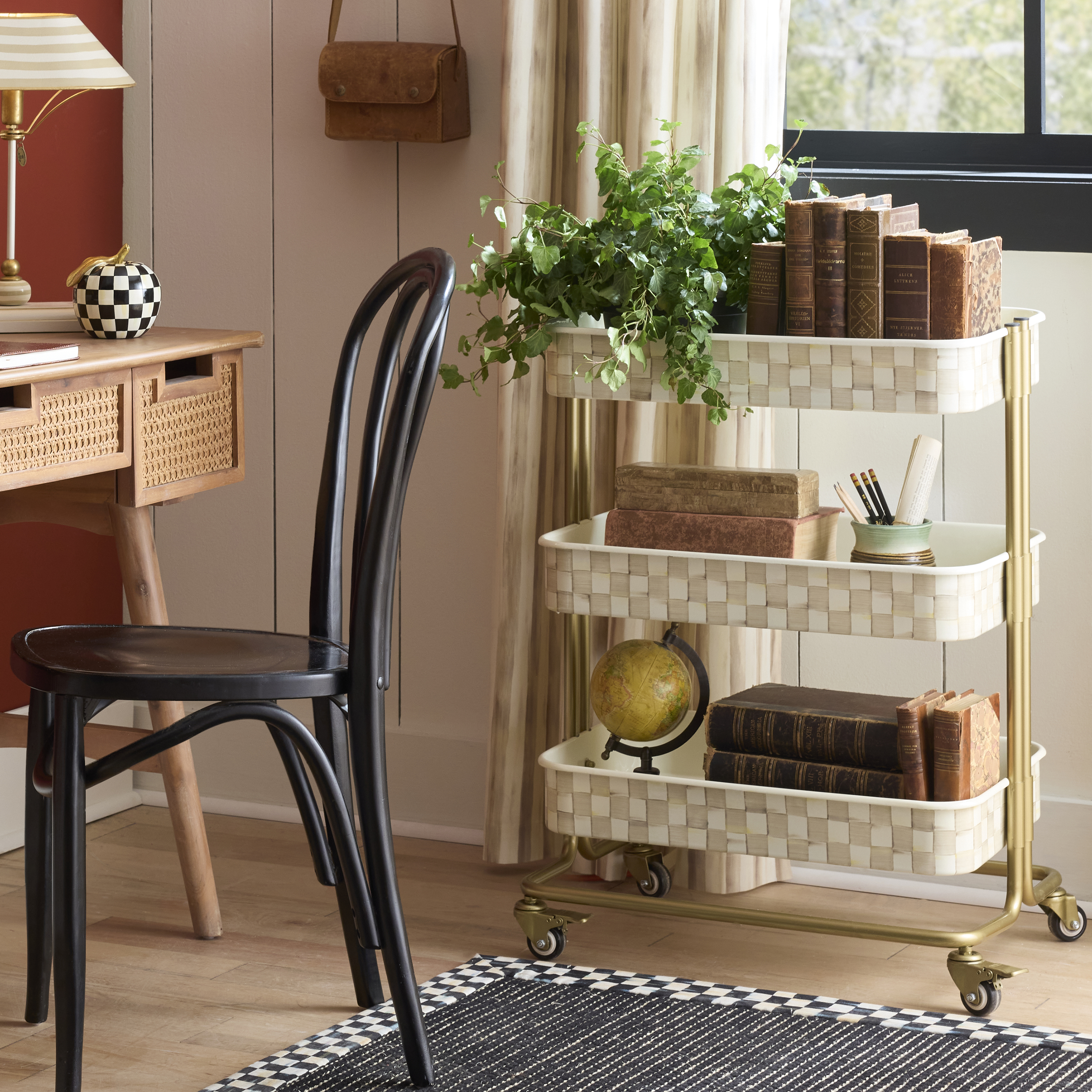 MacKenzie-Childs | Mocha Check 3-Tier Kitchen Cart