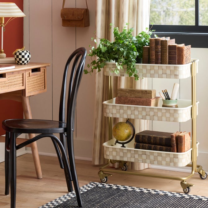 Mocha Check 3-Tier Kitchen Cart image number 3