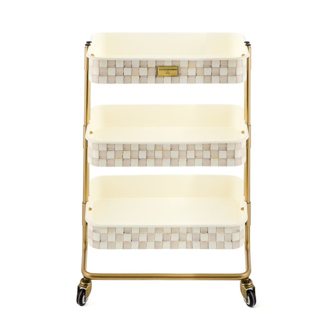 Mocha Check 3-Tier Kitchen Cart image number 0