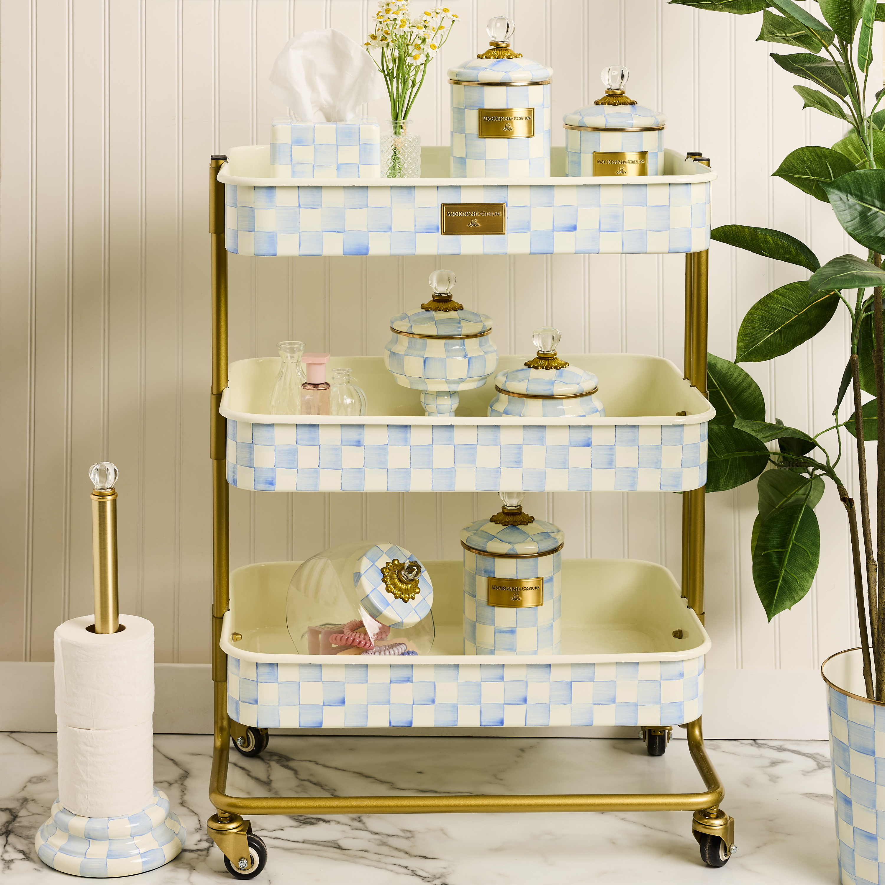 MacKenzie-Childs | Sky Check 3-Tier Kitchen Cart