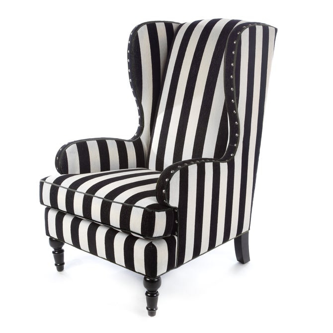 Marquee Black Stripe Chenille Wing Chair image number 1