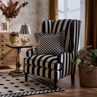 Marquee Black Stripe Chenille Wing Chair