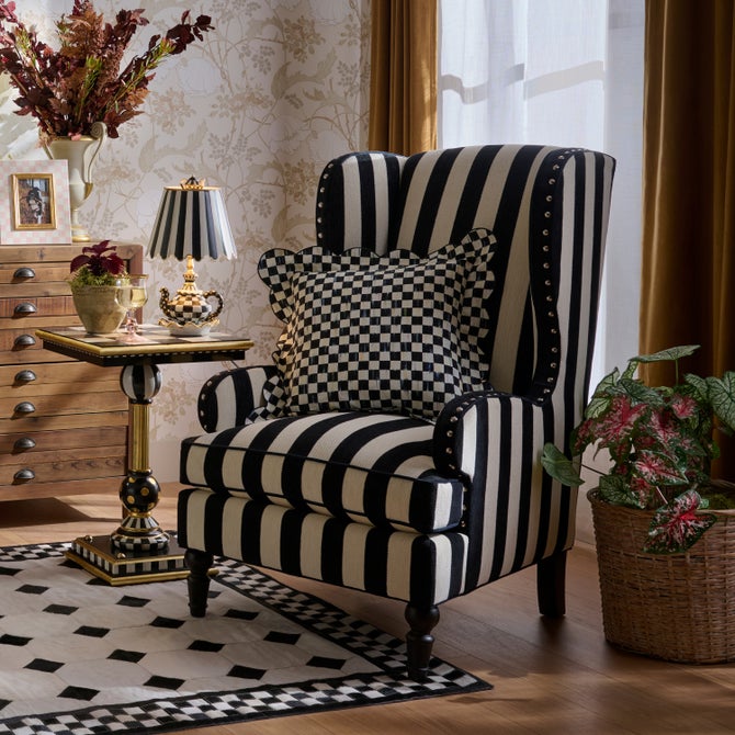 Marquee Black Stripe Chenille Wing Chair image number 6